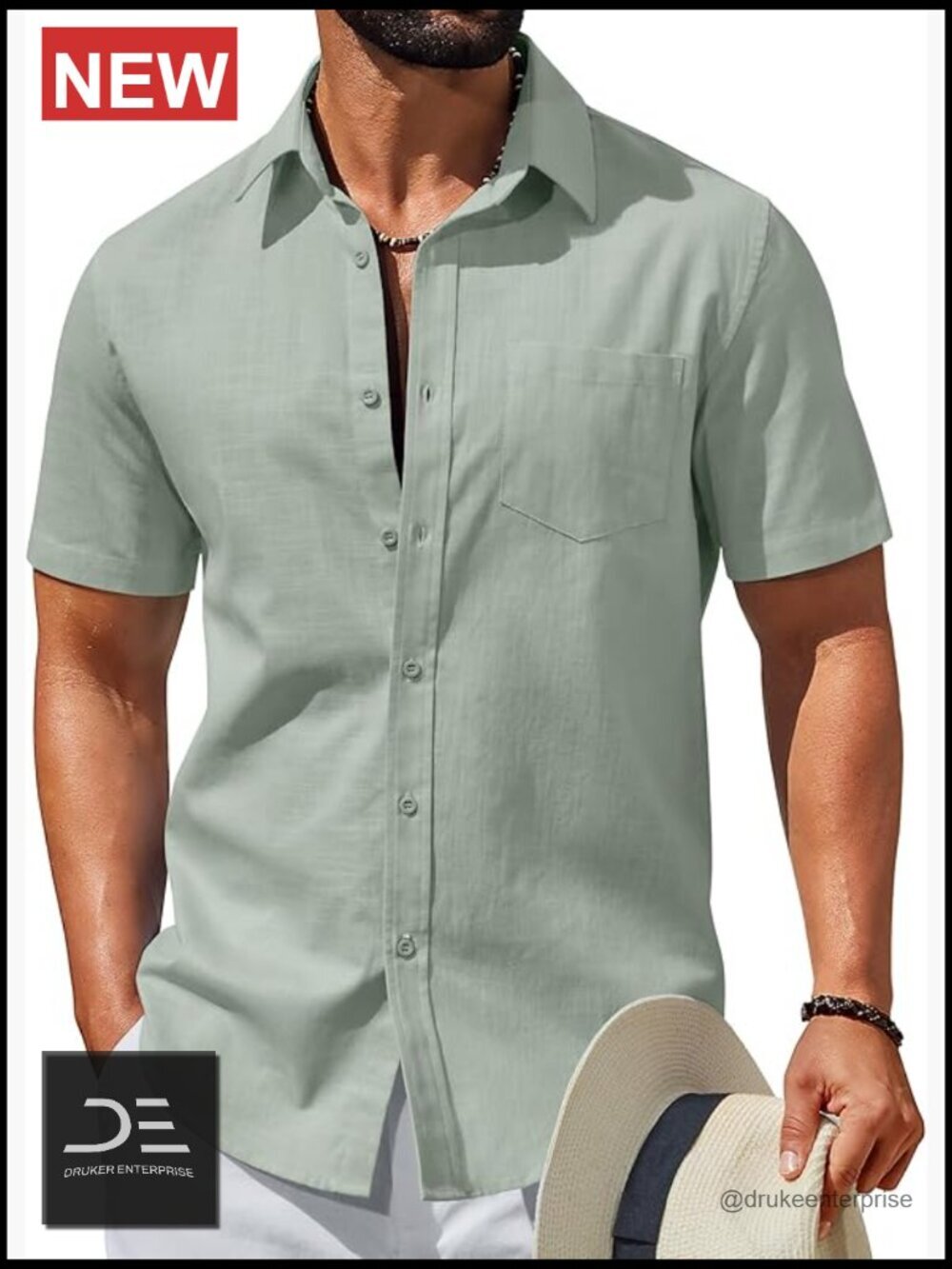 Short Sleeve Button Down Shirt with Pocket Cotton Linen Lyocell Blend